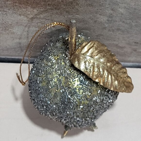 Faux Fruit Christmas Tree Ornament Glam Beaded Pomegranate Gold Leaf - Picture 4 of 8